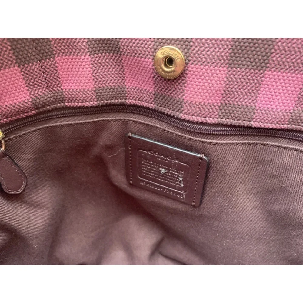 Coach Gingham Pink Tote Bag With Coach Leather Tag - Picture 14 of 14